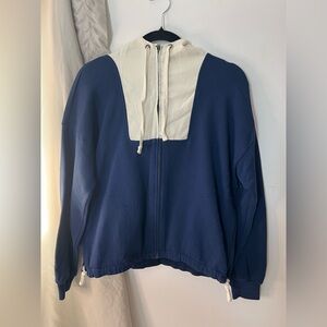 J.Crew Navy and Ivory Colorblock Design Women's Hoodie Size S